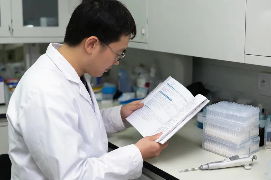Application specialist reviewing pipette IFU