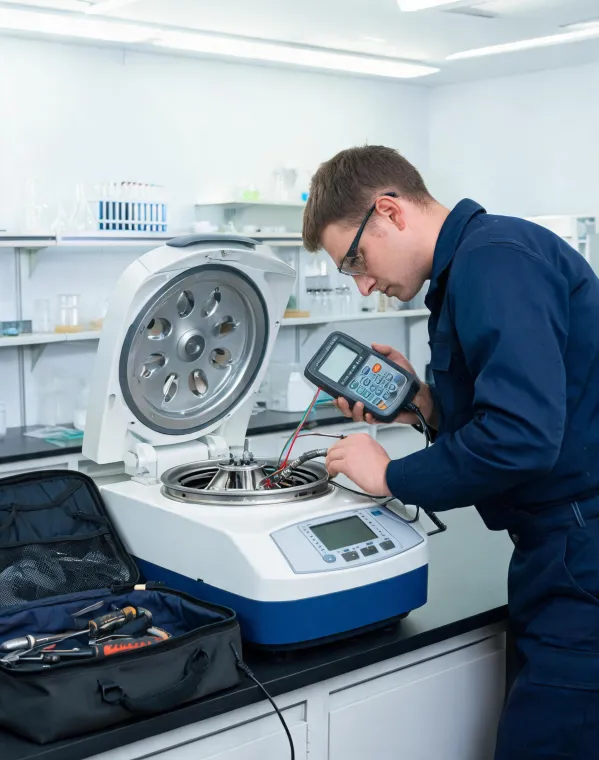 Field engineer servicing centrifuge